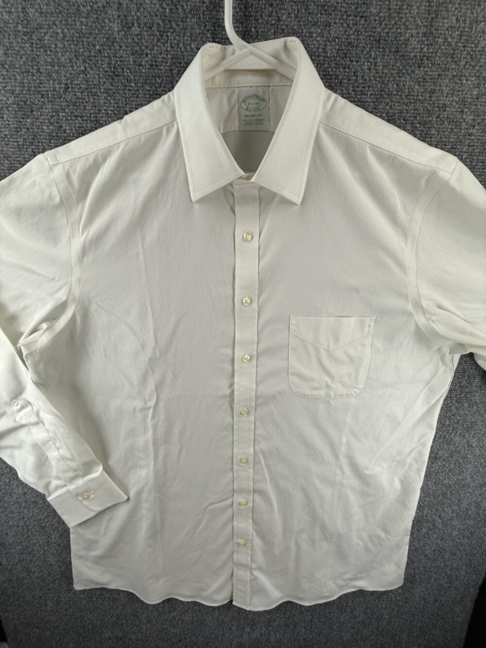 Brooks Brothers Milano Cotton Spandex Non-Iron 16.5 34 White Pocket Shirt Mens